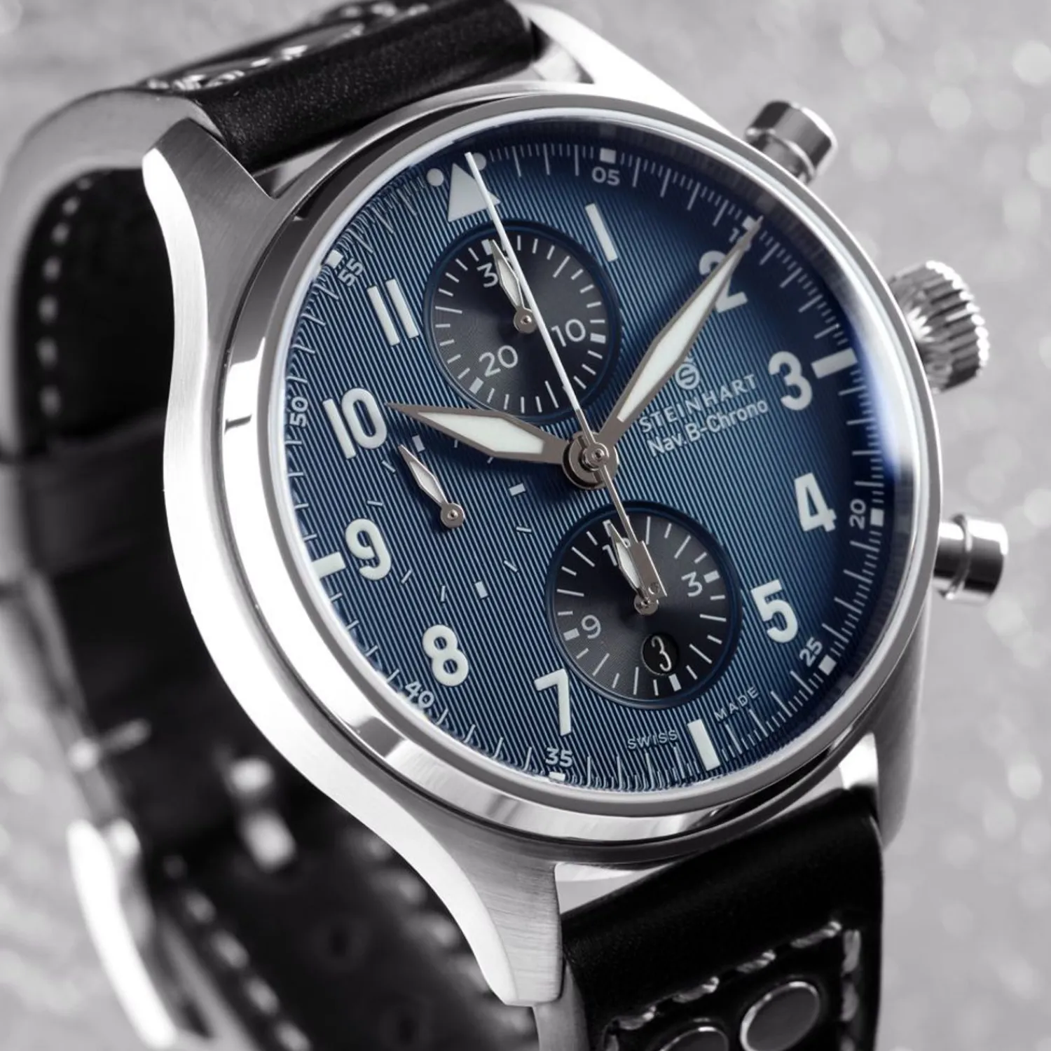 Steinhart Watches Pilotenhorloges^Nav.B-Chrono 42 Klassiek A-Type Blauw