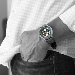Steinhart Watches Pilotenhorloges^Nav.B-Chrono 42 Skeletblauw