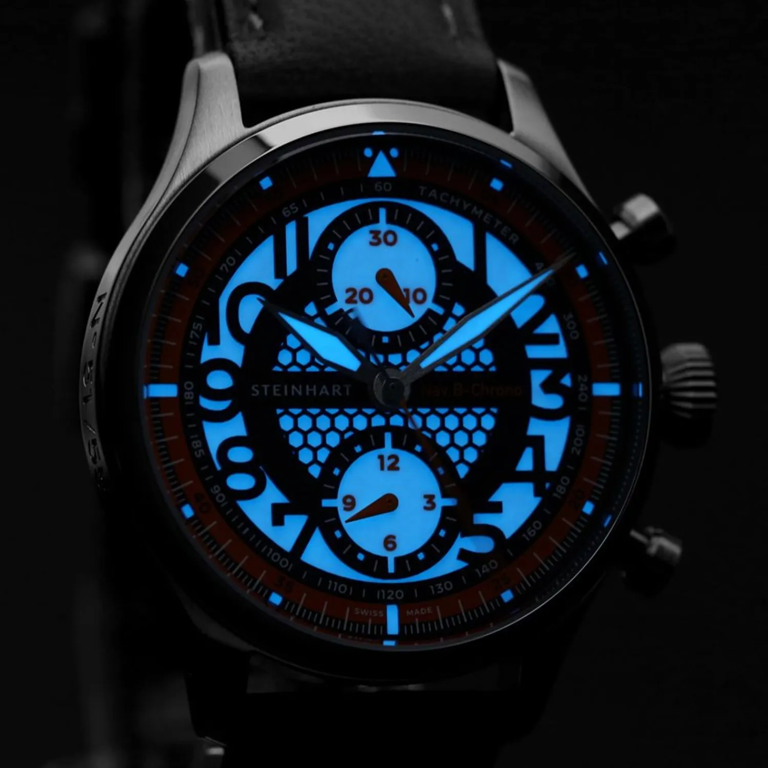 Steinhart Watches Beperkte Editie^Nav.B-Chrono 42 Skelet Oranje