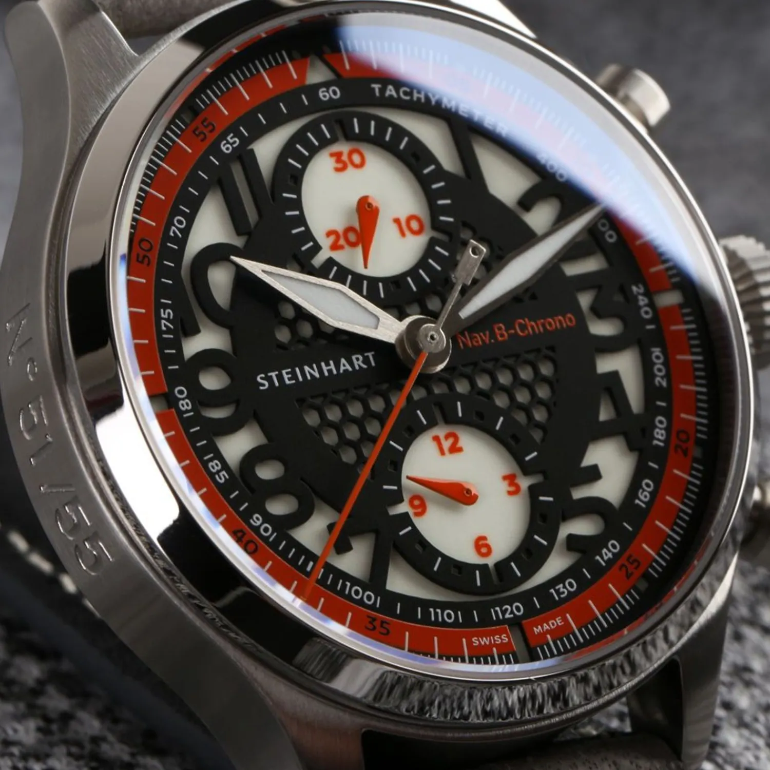 Steinhart Watches Beperkte Editie^Nav.B-Chrono 42 Skelet Oranje