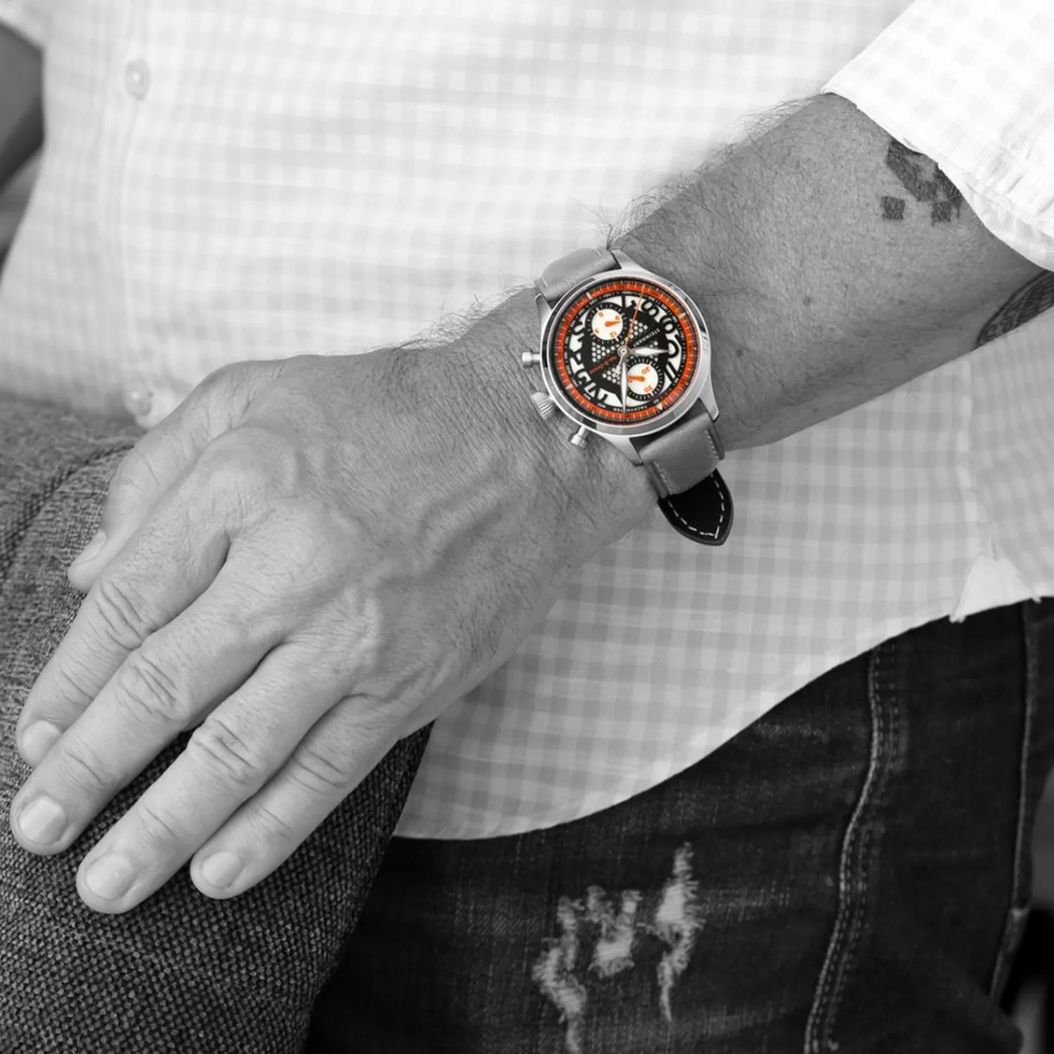 Steinhart Watches Pilotenhorloges^Nav.B-Chrono 42 Skelet Oranje