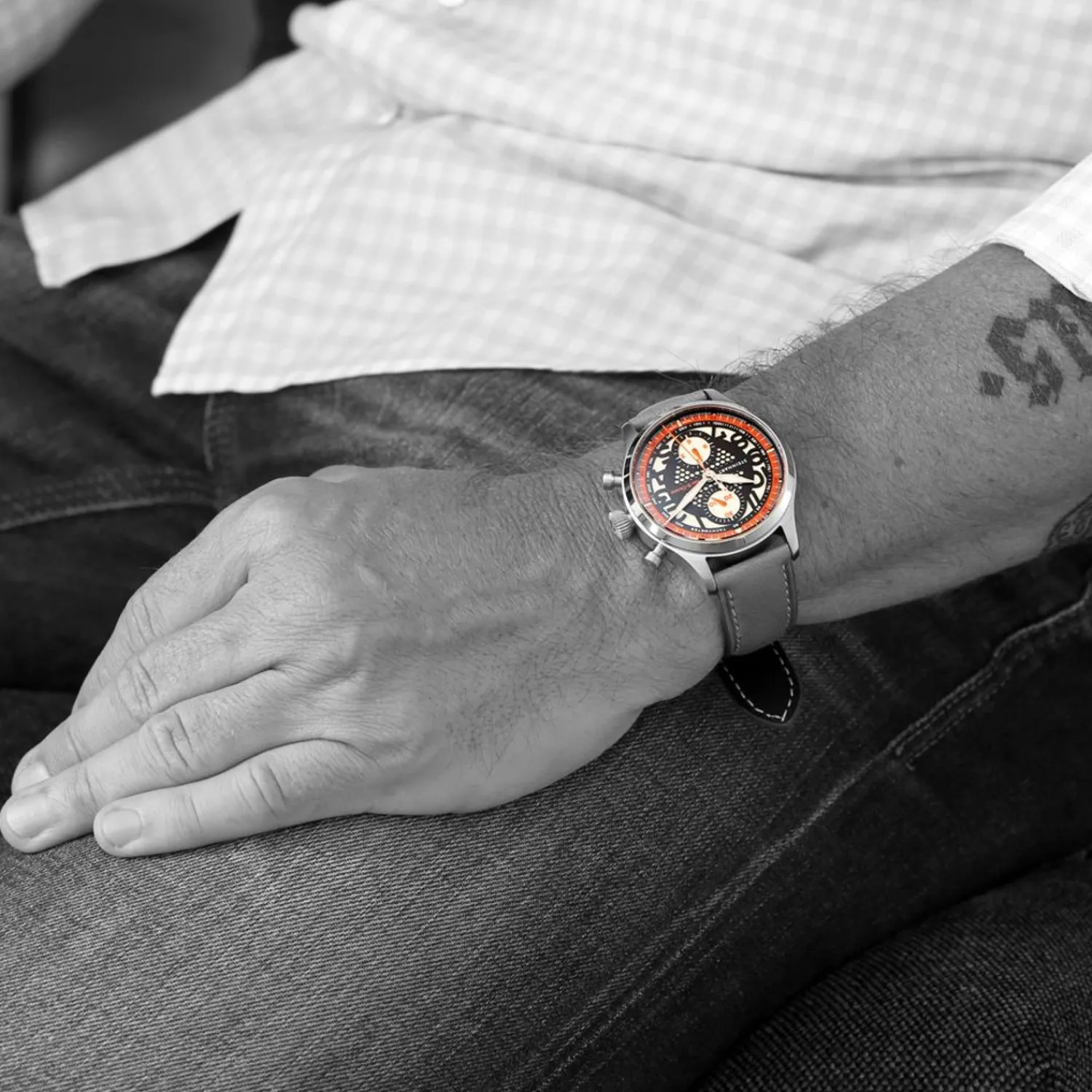 Steinhart Watches Pilotenhorloges^Nav.B-Chrono 42 Skelet Oranje