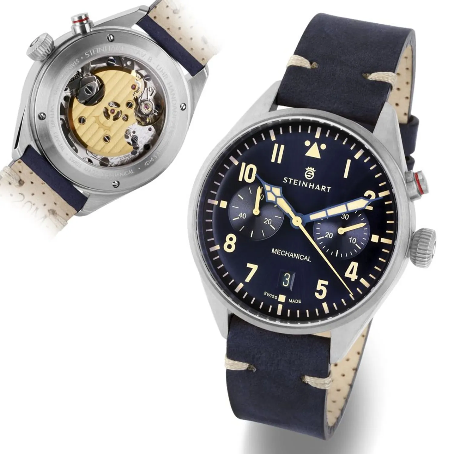 Steinhart Watches Pilotenhorloges^Nav.B - Monopusher 42 Blauw