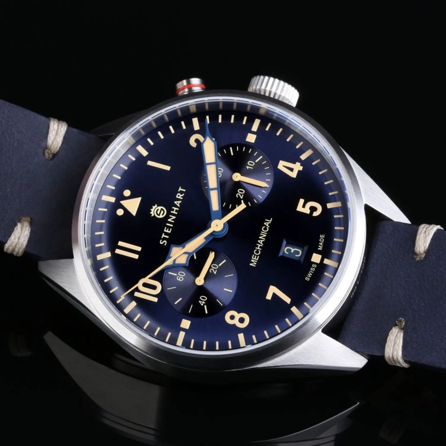 Steinhart Watches Beperkte Editie^Nav.B - Monopusher 42 Blauw