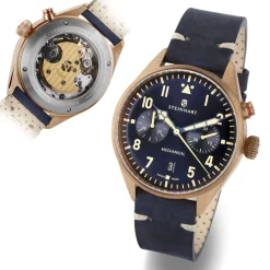 Steinhart Watches Pilotenhorloges^Nav.B - Monopusher Brons 42 Blauw
