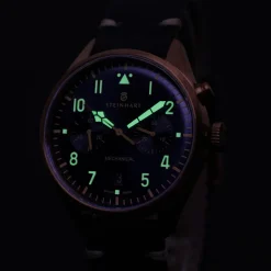 Steinhart Watches Pilotenhorloges^Nav.B - Monopusher Brons 42 Blauw