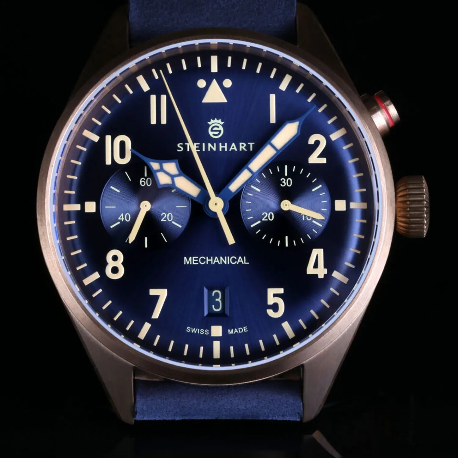 Steinhart Watches Pilotenhorloges^Nav.B - Monopusher Brons 42 Blauw