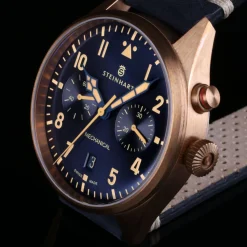 Steinhart Watches Chronografen^Nav.B - Monopusher Brons 42 Blauw