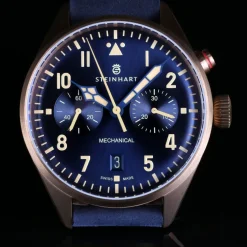 Steinhart Watches Chronografen^Nav.B - Monopusher Brons 42 Blauw