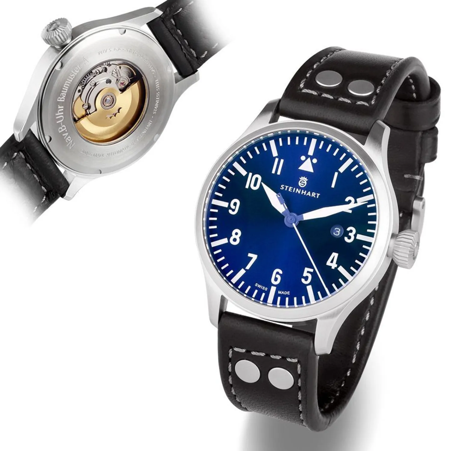 Steinhart Watches Pilotenhorloges^Nav B-Uhr 44 Datum Blauw