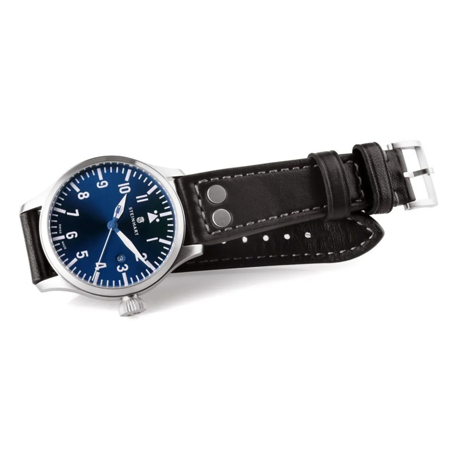 Steinhart Watches Pilotenhorloges^Nav B-Uhr 44 Datum Blauw