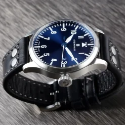 Steinhart Watches Pilotenhorloges^Nav B-Uhr 44 Datum Blauw