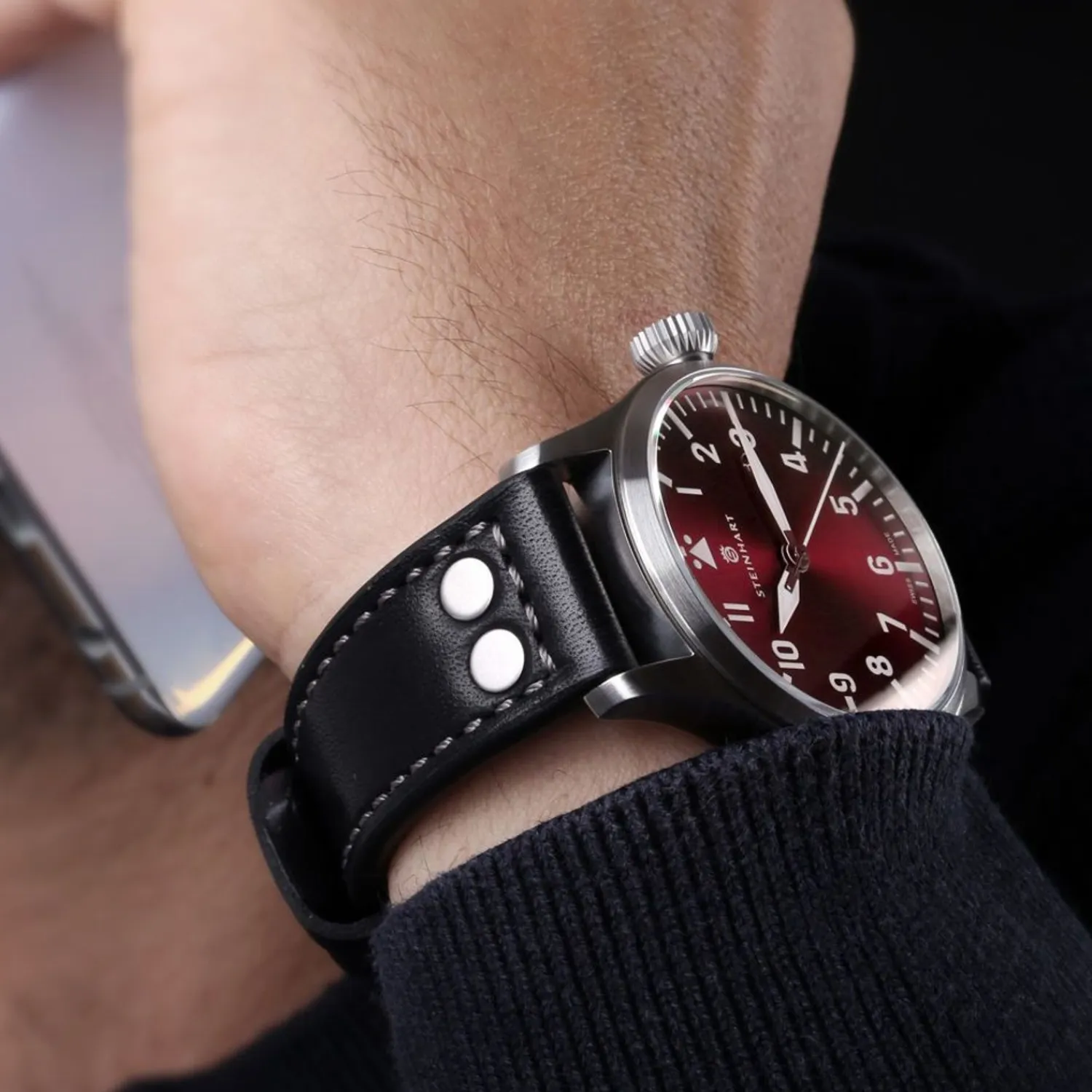 Steinhart Watches Pilotenhorloges^Nav B-Uhr 44 Datum Rood