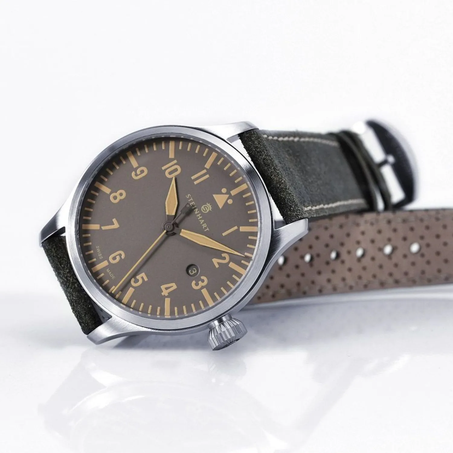 Steinhart Watches Pilotenhorloges^Nav B-Uhr 44 Datum Vintage Grijs