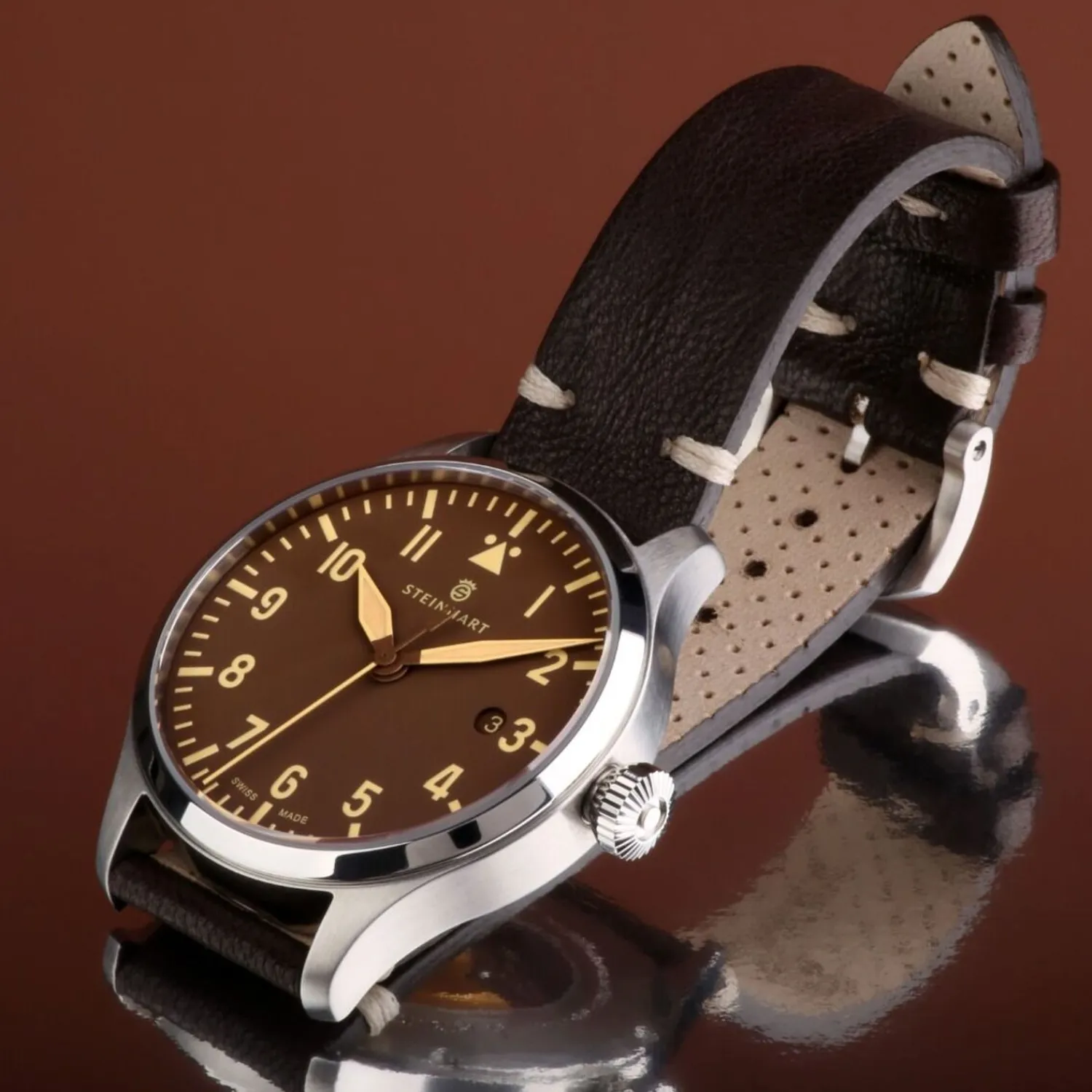 Steinhart Watches Pilotenhorloges^Nav B-Uhr 42 Vintage Bruin A-Muster