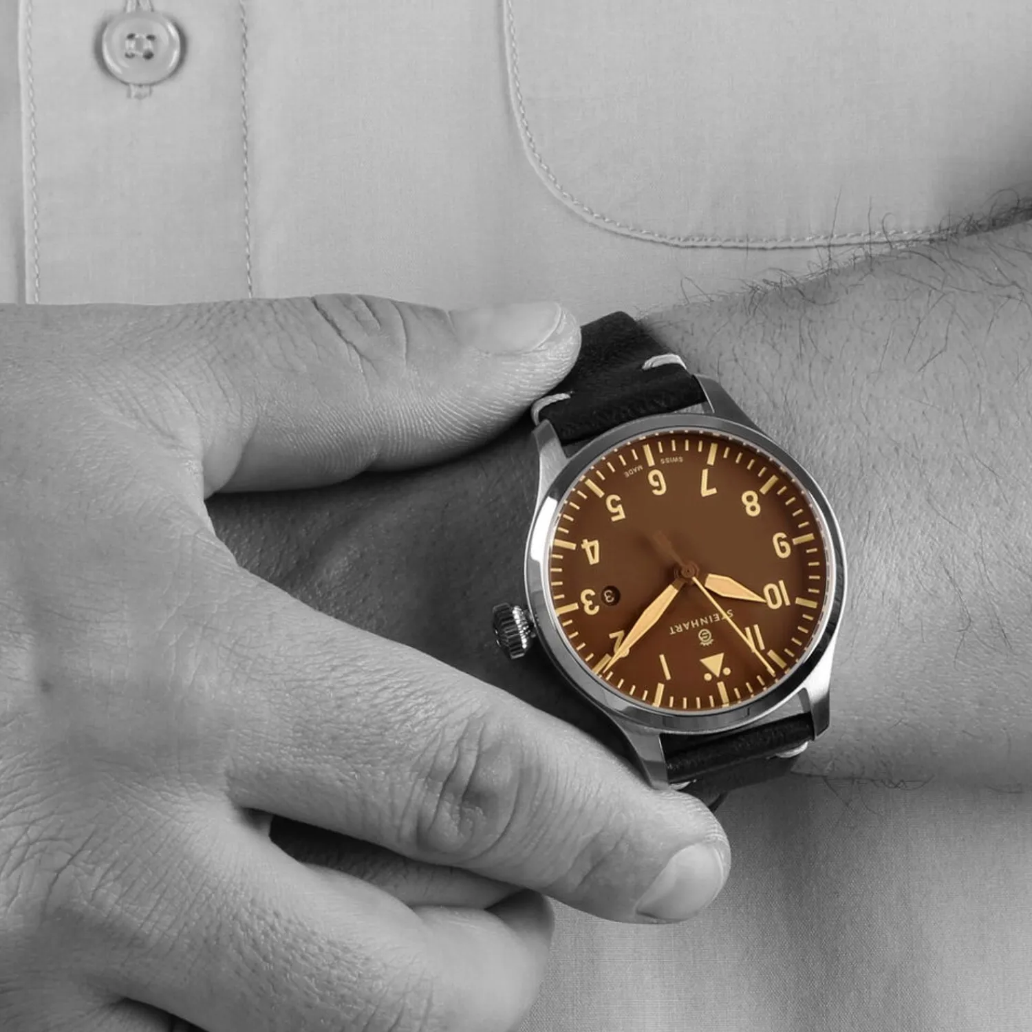 Steinhart Watches Pilotenhorloges^Nav B-Uhr 42 Vintage Bruin A-Muster