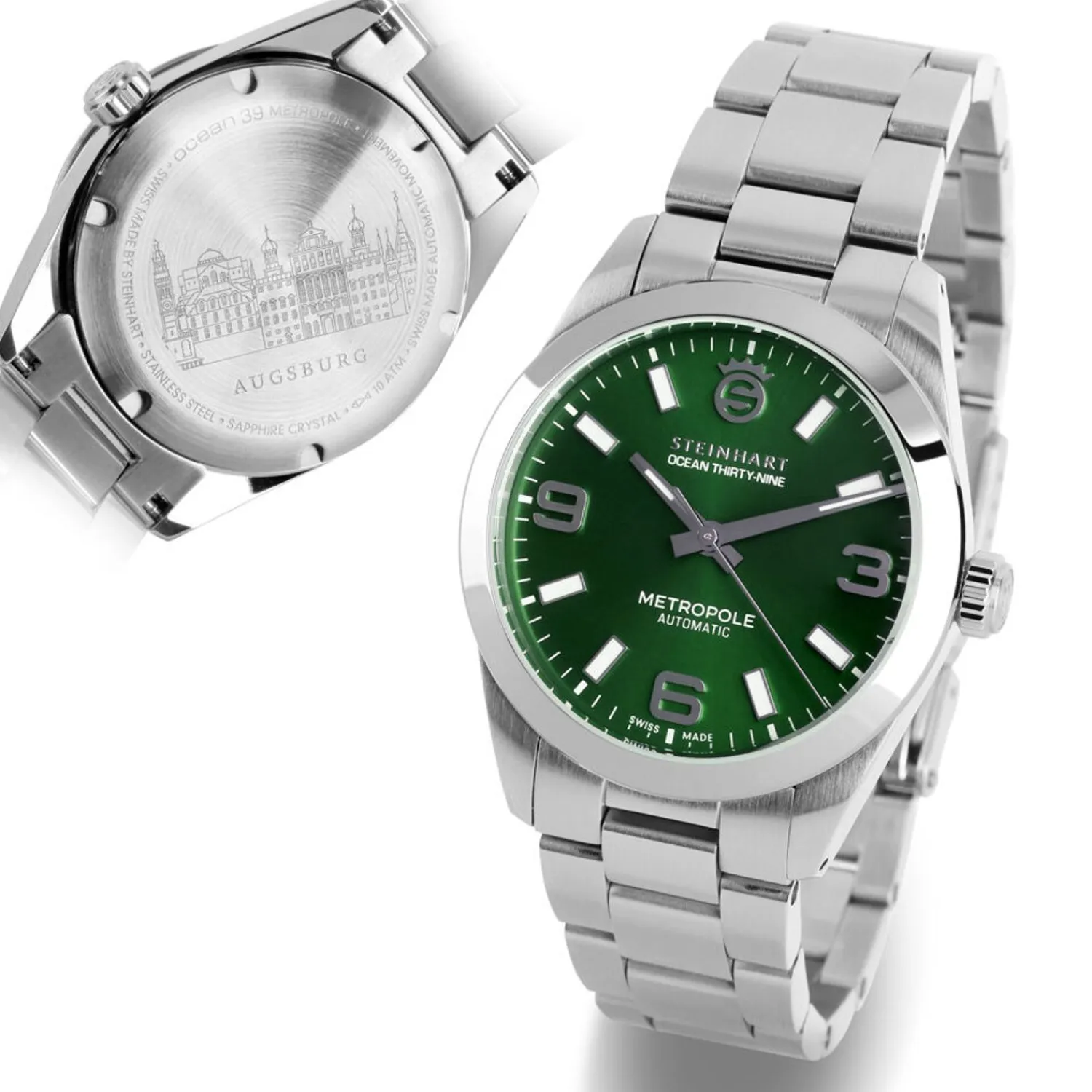 Steinhart Watches Duikhorloges 39 Mm^Oceaan 39 Metropole Zonnestraalgroen