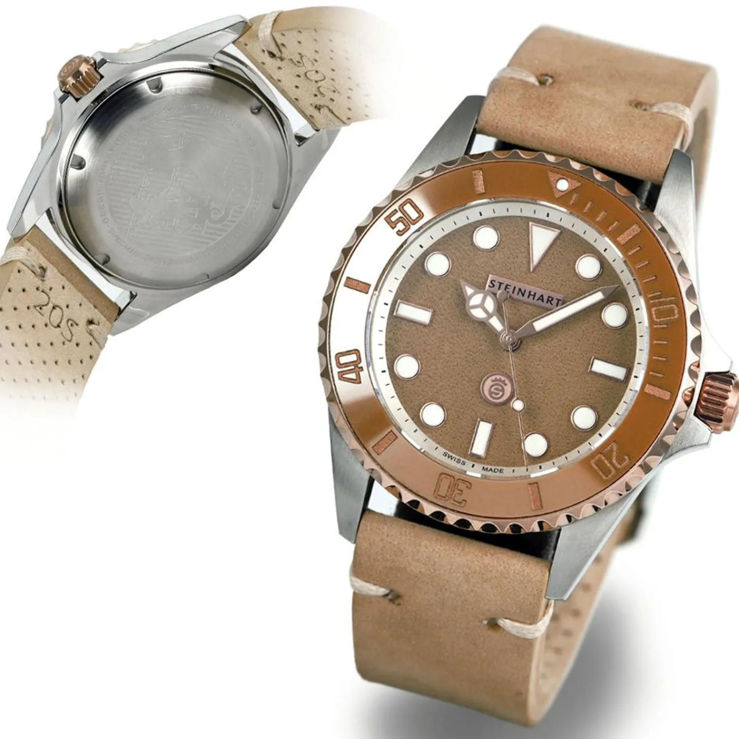 Steinhart Watches Duikhorloges 39 Mm^Ocean 39 Beige Keramiek Duikhorloge