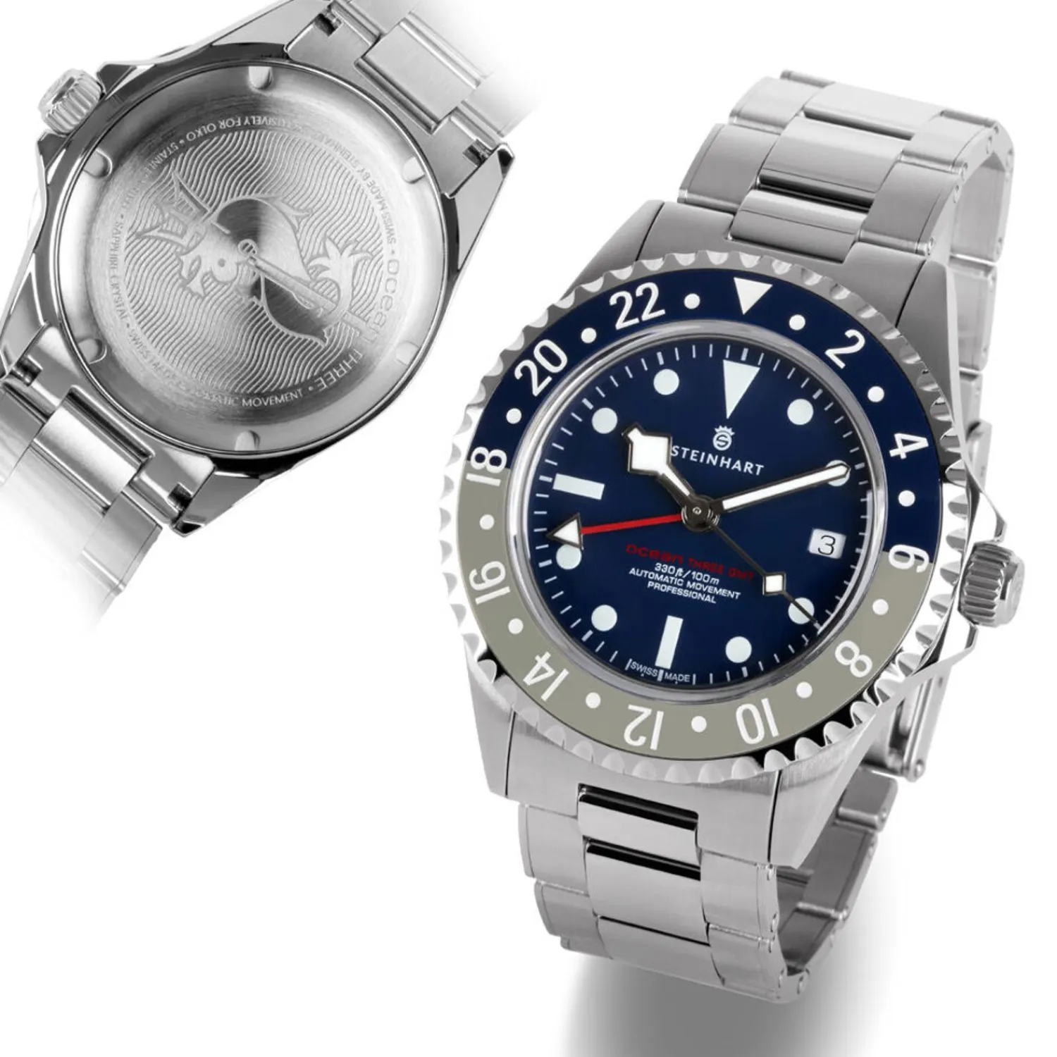 Steinhart Watches Duikhorloges 42 Mm^Ocean 3 Gmt Blauwgrijs Keramiek