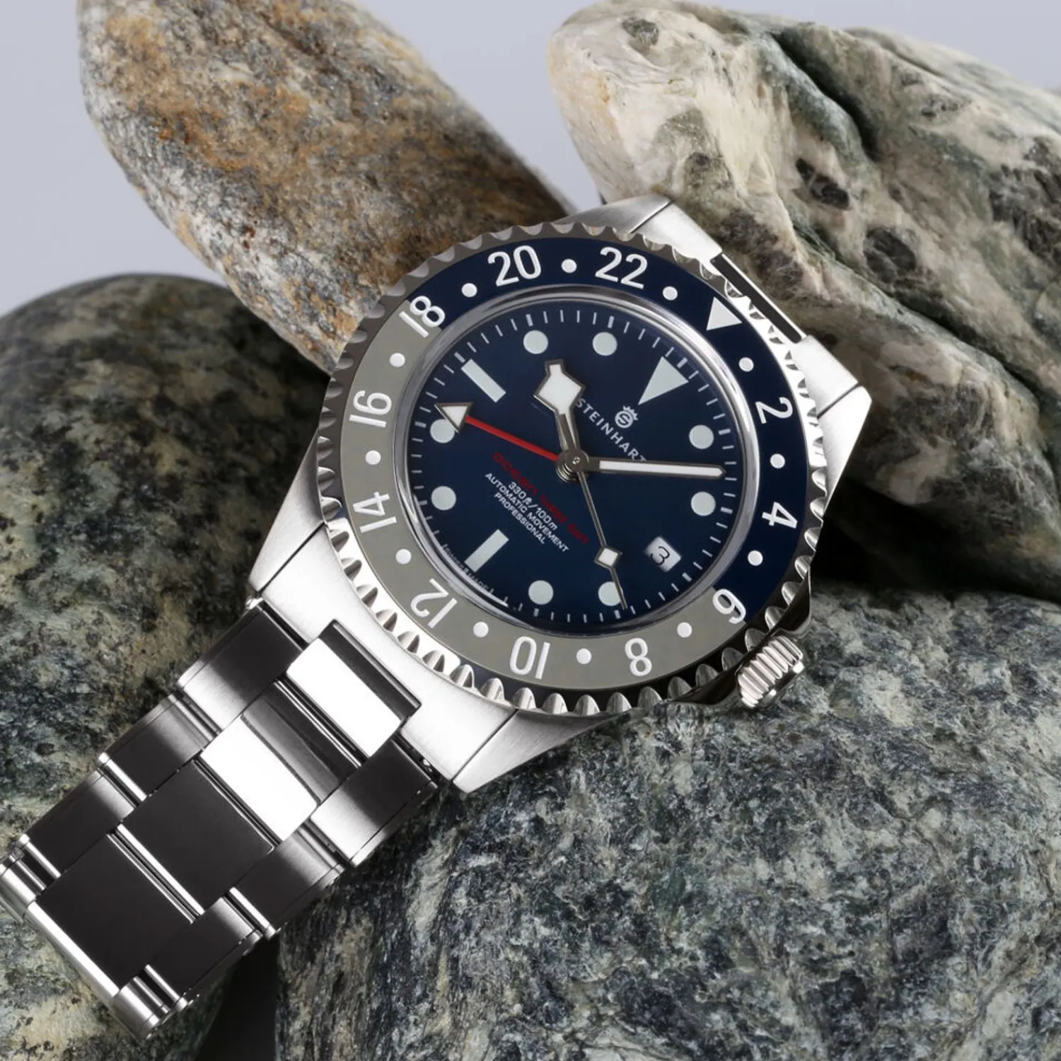 Steinhart Watches Duikhorloges 42 Mm^Ocean 3 Gmt Blauwgrijs Keramiek