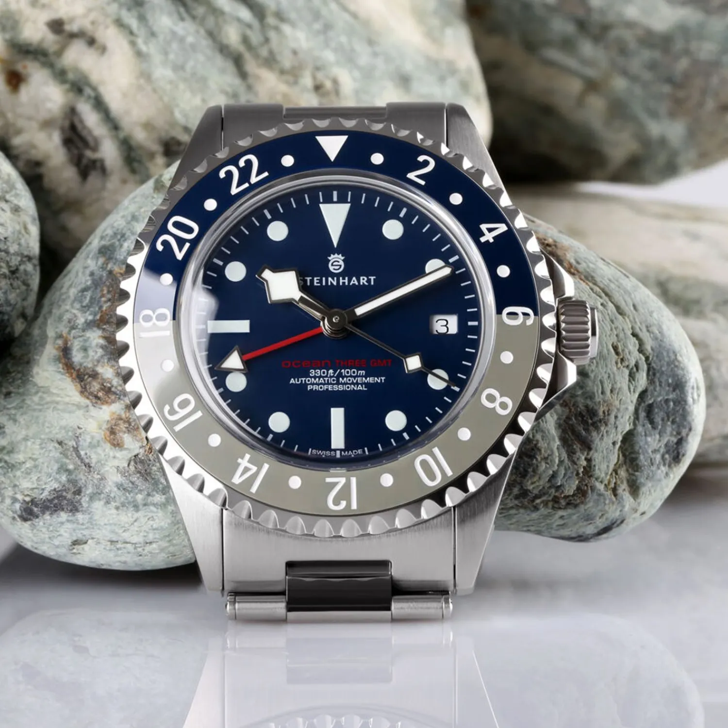 Steinhart Watches Duikhorloges 42 Mm^Ocean 3 Gmt Blauwgrijs Keramiek
