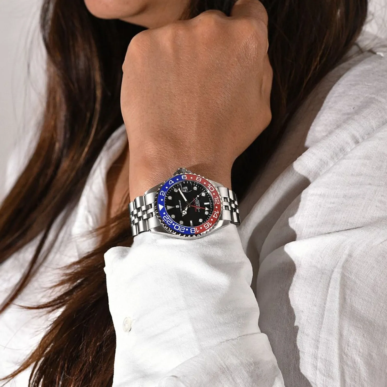 Steinhart Watches Duikhorloges 39 Mm^Ocean 39 Gmt.2 Blauw-Rood Keramiek Duikhorloge