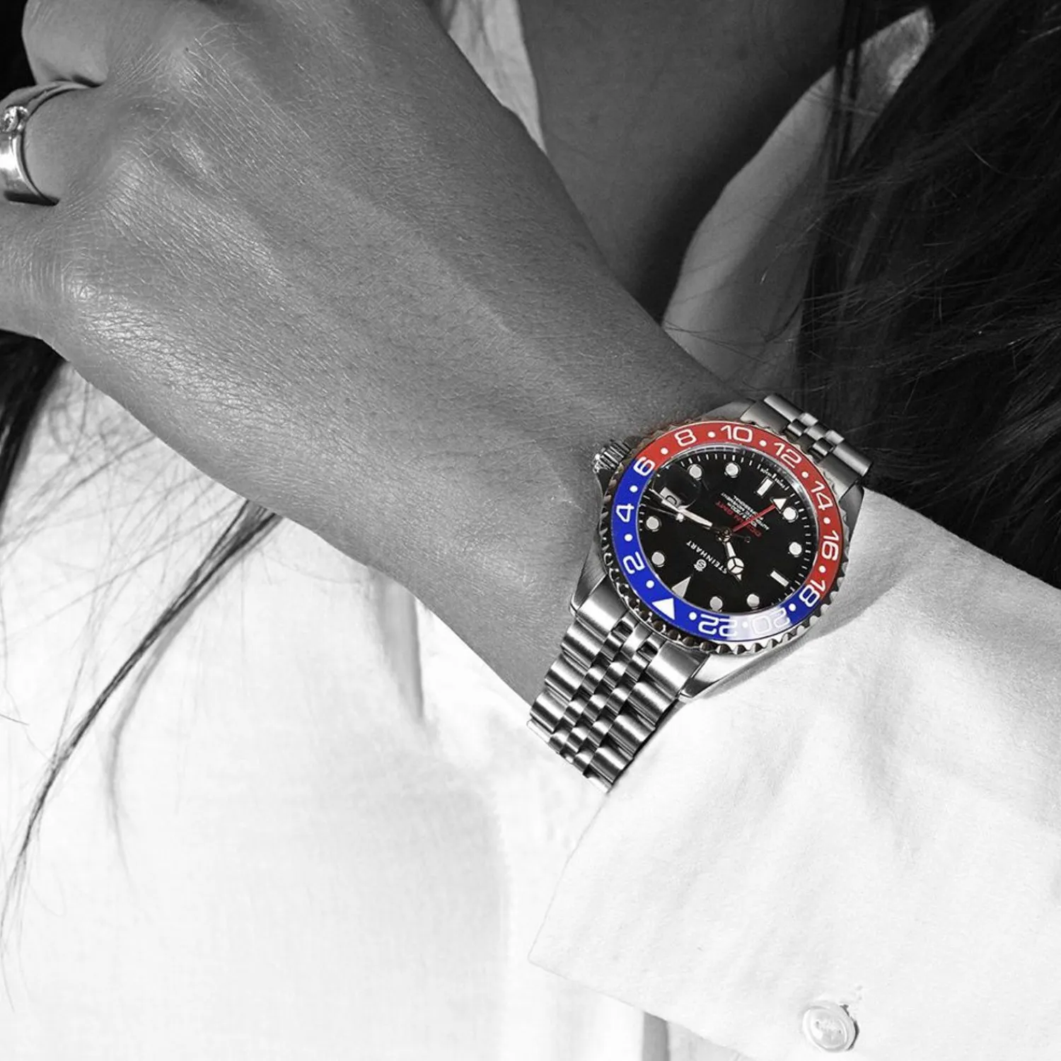 Steinhart Watches Duikhorloges 39 Mm^Ocean 39 Gmt.2 Blauw-Rood Keramiek Duikhorloge
