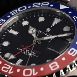 Steinhart Watches Duikhorloges 39 Mm^Ocean 39 Gmt Blauw-Rood Keramiek Duikhorloge