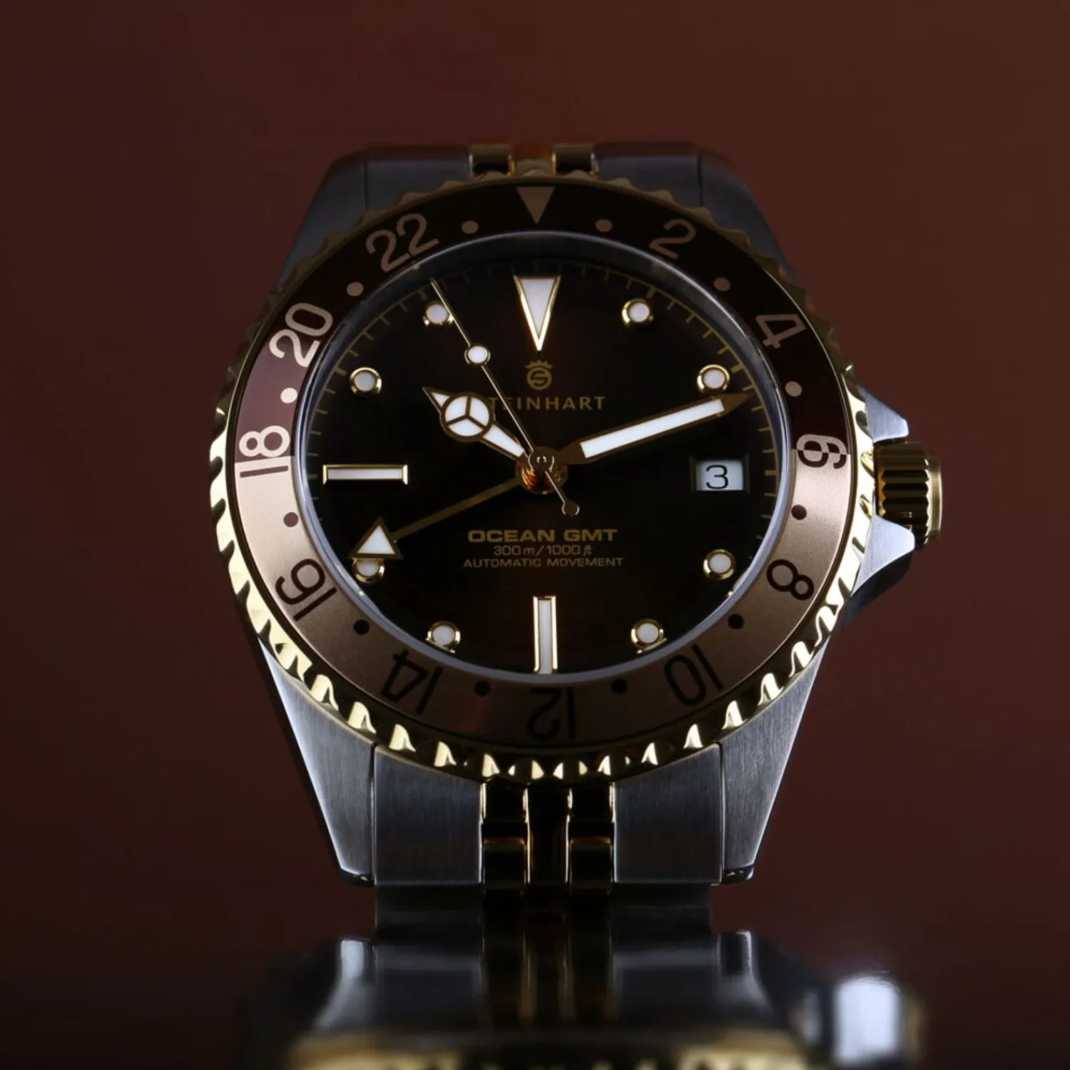Steinhart Watches Duikhorloges 39 Mm^Ocean 39 Gmt.2 Tweekleurig Chocoladekleurig Duikhorloge