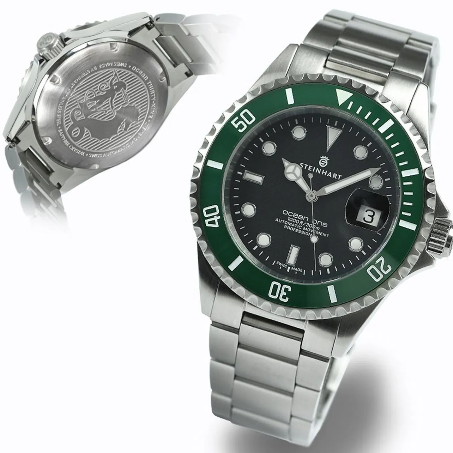 Steinhart Watches Duikhorloges 39 Mm^Ocean 39 Groen Keramiek Duikhorloge