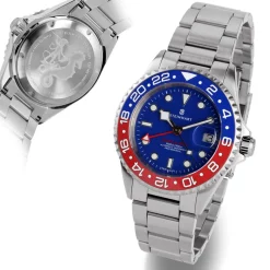 Steinhart Watches Duikhorloges 42 Mm^Ocean One Gmt Blauw-Rode Keramische Blauwe Wijzerplaat