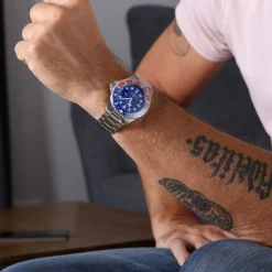 Steinhart Watches Duikhorloges 42 Mm^Ocean One Gmt Blauw-Rode Keramische Blauwe Wijzerplaat
