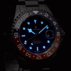 Steinhart Watches Duikhorloges 42 Mm^Ocean One Gmt Blauw-Rode Keramische Blauwe Wijzerplaat