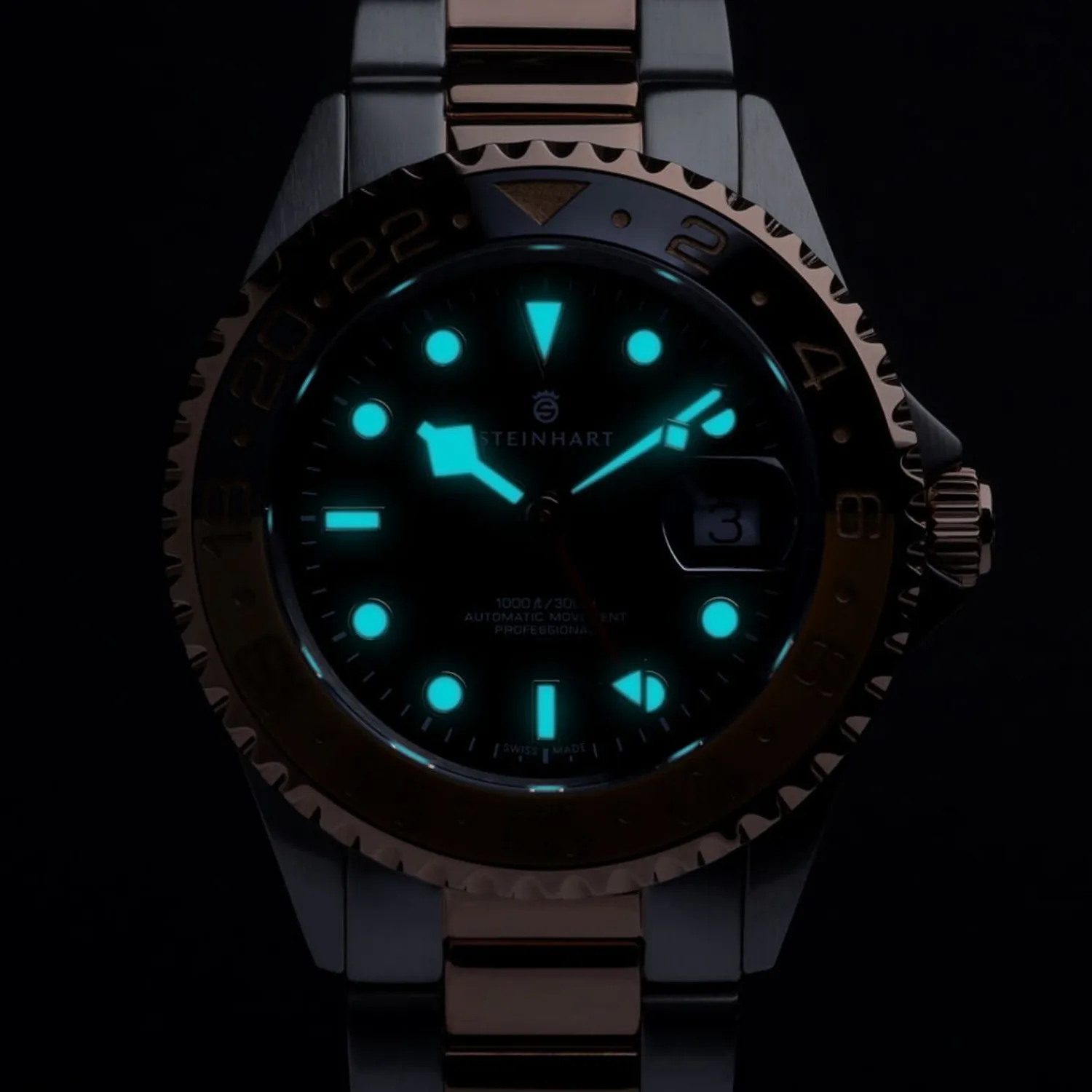 Steinhart Watches Duikhorloges 42 Mm^Ocean One Gmt Tweekleurig Zwart/Kaki Duikhorloge