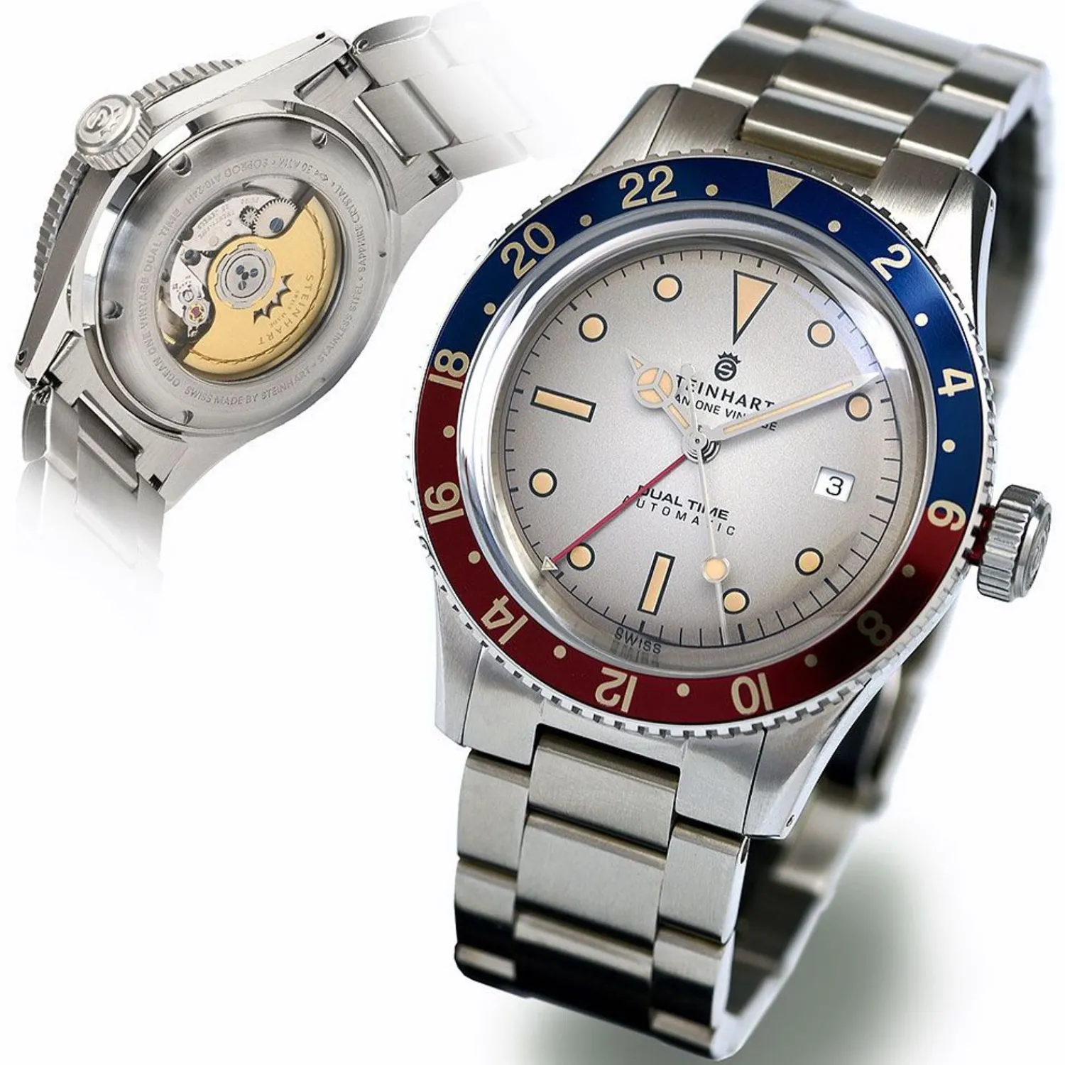 Steinhart Watches Premium Lijn^Ocean One Vintage Dual-Time Premium Duikhorloge