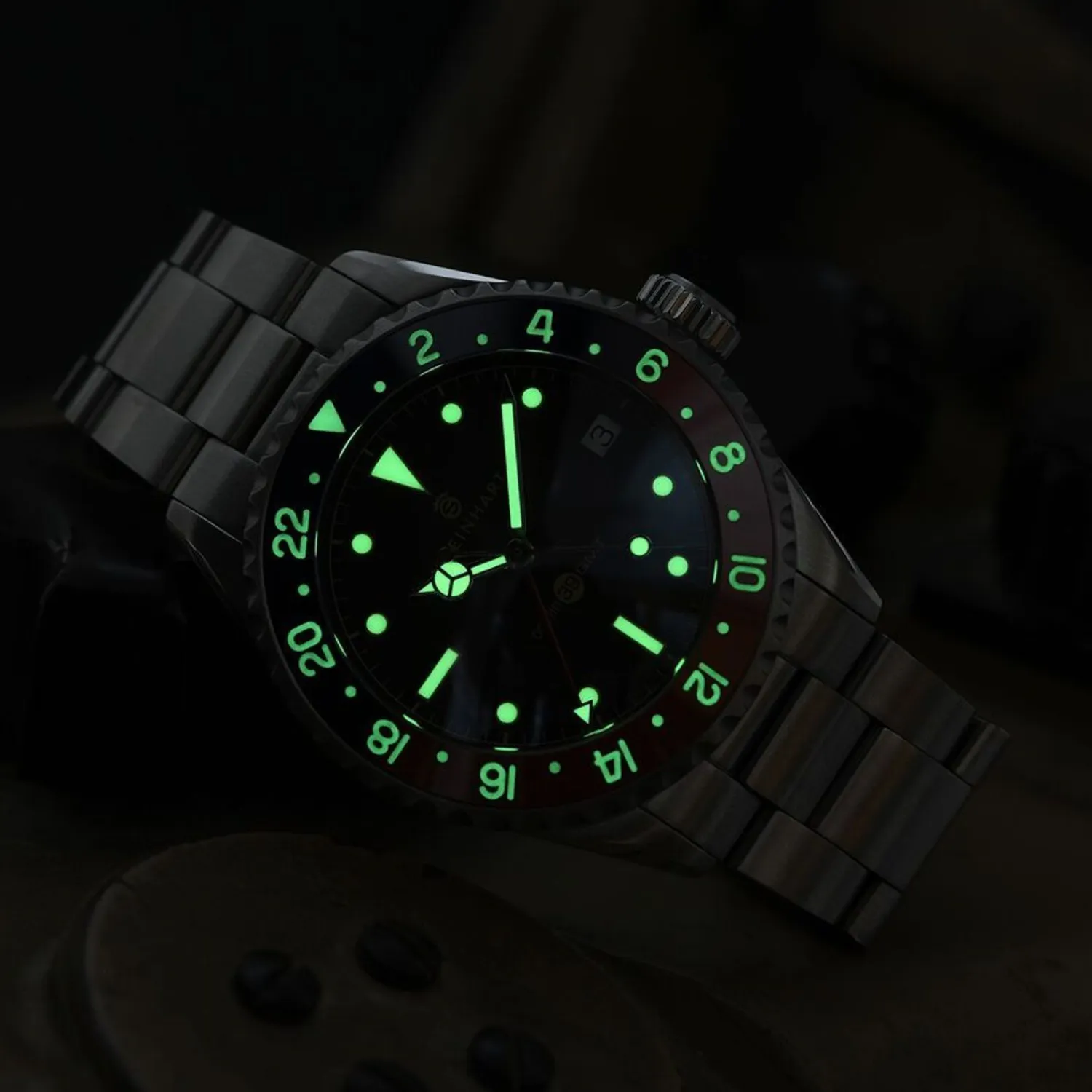 Steinhart Watches Duikhorloges 39 Mm^Ocean 39 Vintage Gmt Premium Blauw-Rood Keramiek Duikhorloge