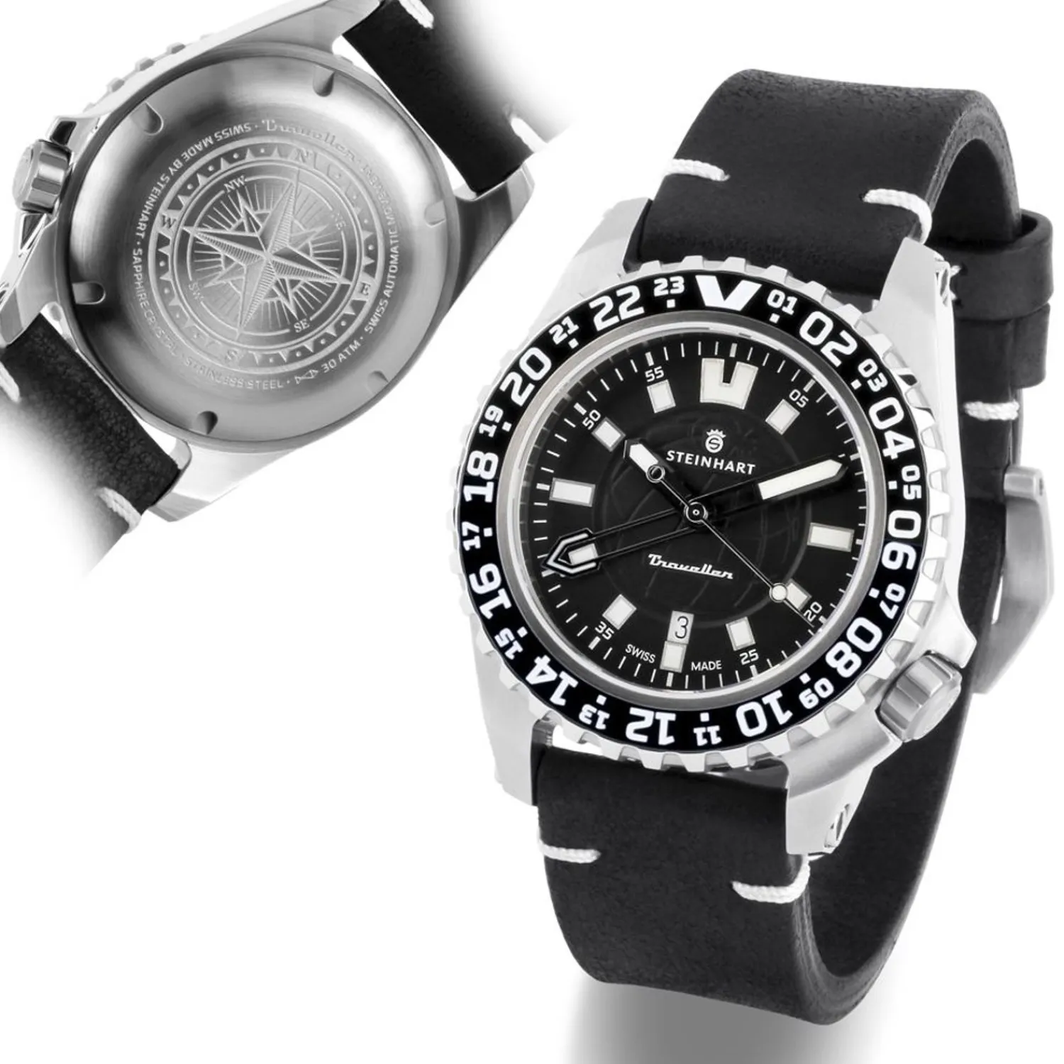 Steinhart Watches Duikhorloges 44 Mm^Traveller Gmt Zwart Duikershorloge